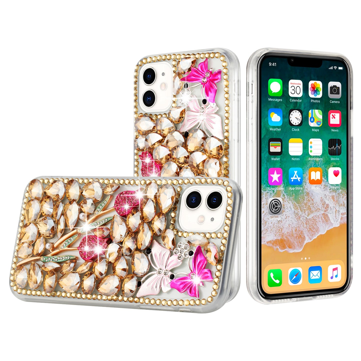 Butterfly Flower Diamond Case Gold