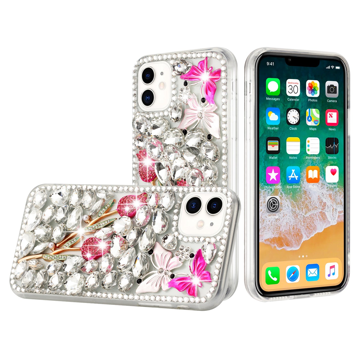 Butterfly Flower Diamond Case Gold